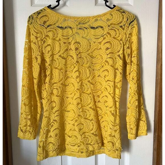 Cremieux Women’s Mustard Yellow Lace Top – Size XS - Picture 2 of 4
